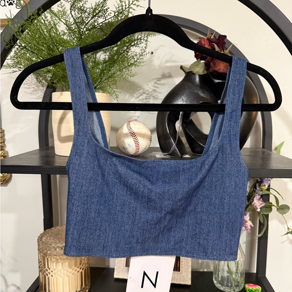 Naked Wardrobe Blue Fitted Crop Tank Top size xs